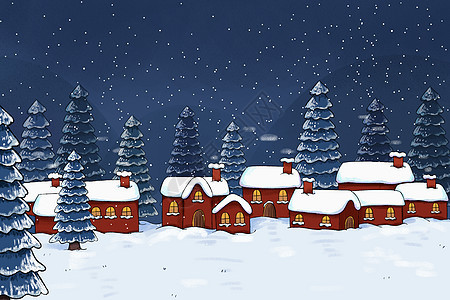 冬天夜晚雪景图片