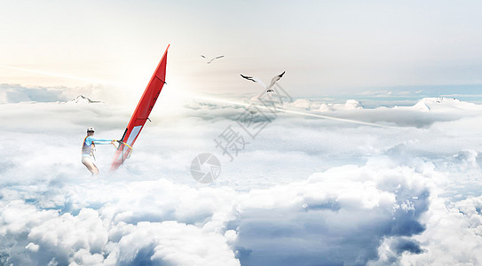 云雾帆船背景背景图片