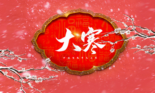 大寒海报珊瑚红色大寒传统节气海报GIF高清图片