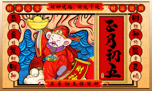 开工手绘中国风正月初五春节系列海报GIF高清图片