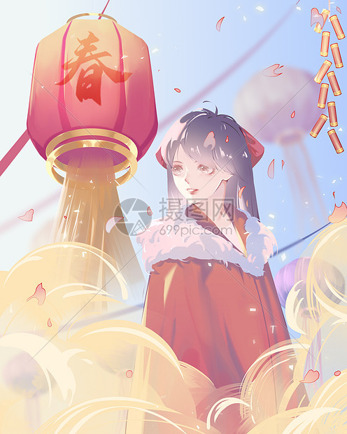 古风美女新年插画图片