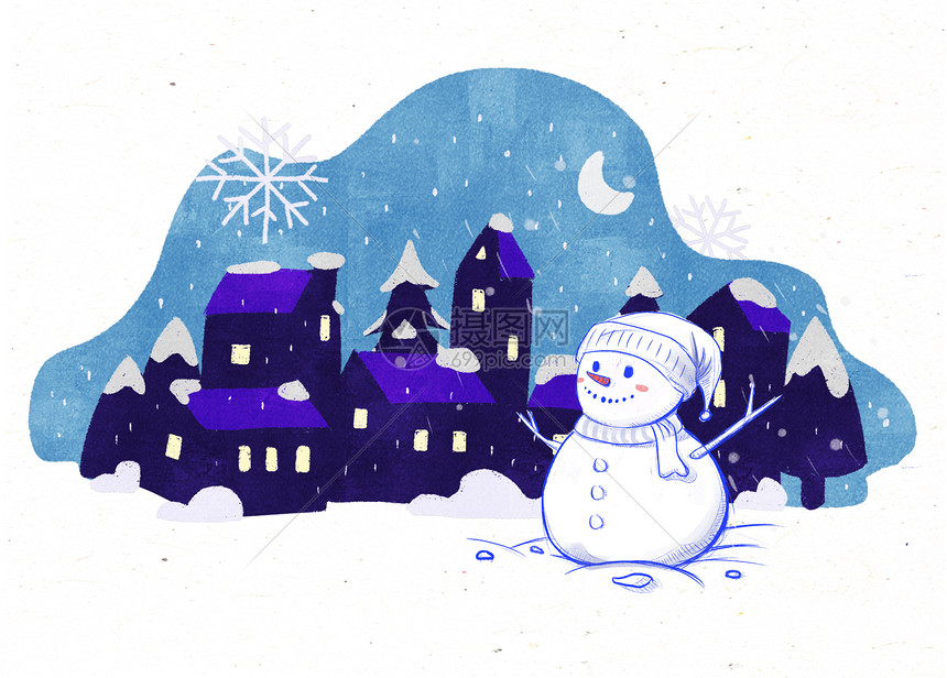 冬天的雪人插画图片下载-正版图片401673190-摄图网