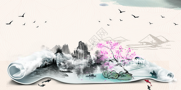 水墨中国风卷轴背景图片