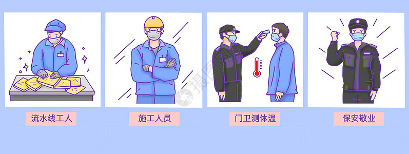 保安制服防疫期间工人和保安工作方式插画