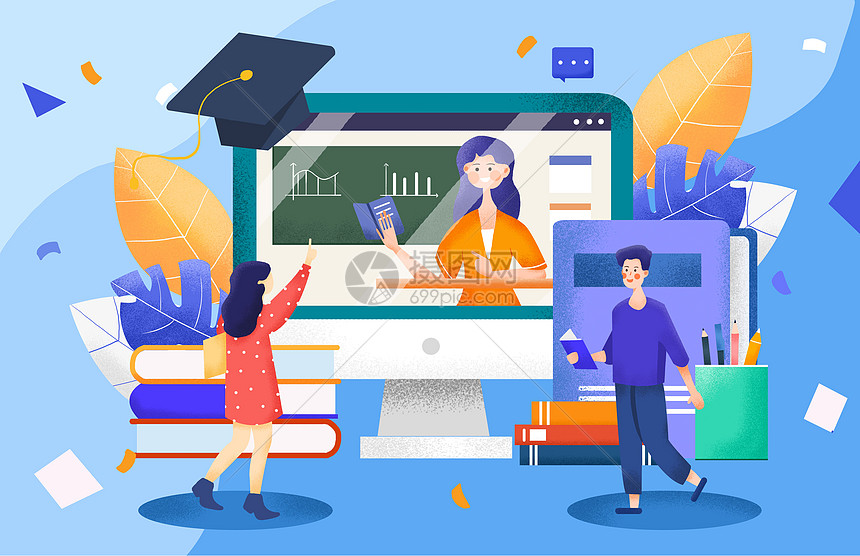 扁平风之线上教育插画插画图片下载-正版图片401679900-摄图网