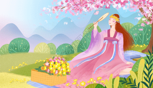 春天郊外踏青赏花gif图片素材