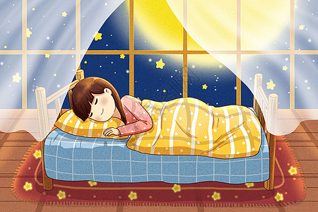 星空夜景月光下熟睡的小孩插画