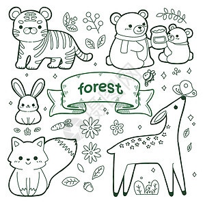 简笔画森林动物填色插画鹿高清图片素材