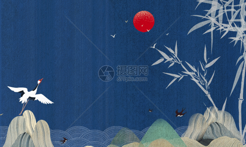 中国风清明节蓝色海报gif
