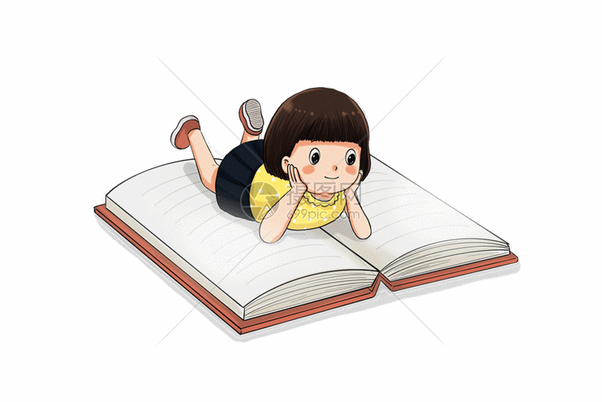 趴着看书的小女孩GIF 第1页