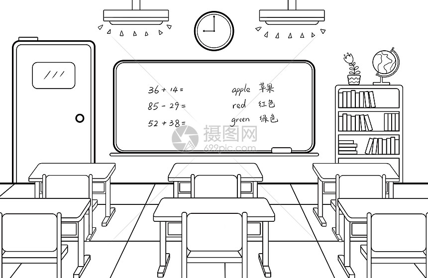 学校教室场景简笔画图片