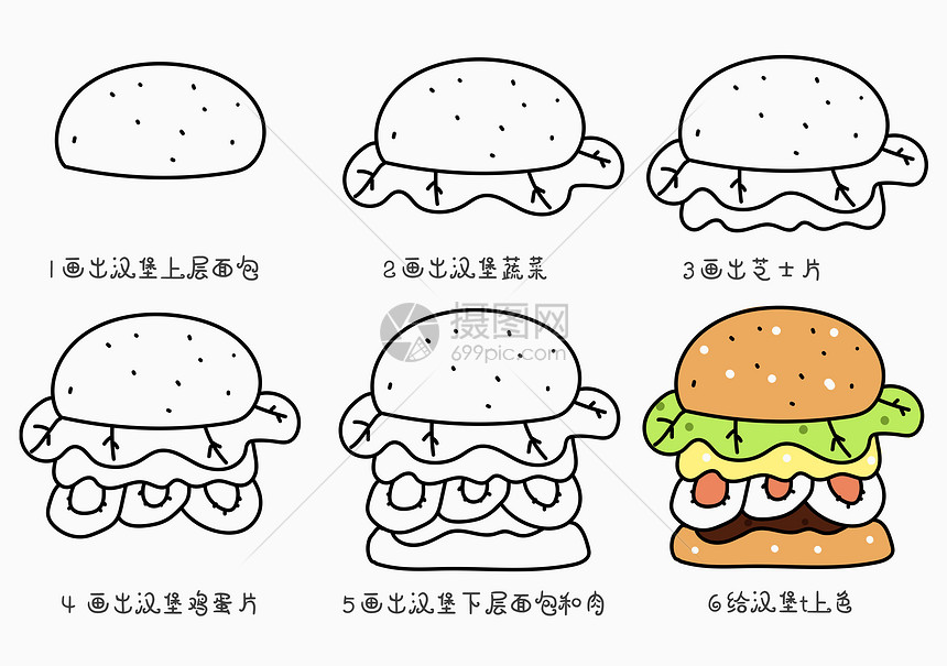 汉堡简笔画教程图片