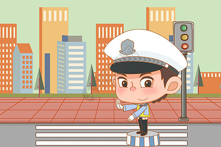 全景指挥指挥交通的警察插画