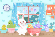 复活节在家看彩蛋的兔子图片