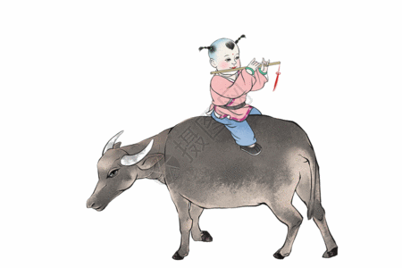 清明节放牛的牧童GIF背景图片