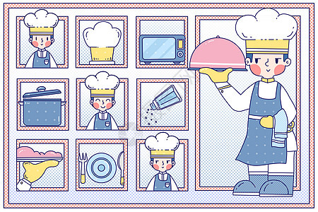 劳动节之厨师餐饮简笔画插画图片