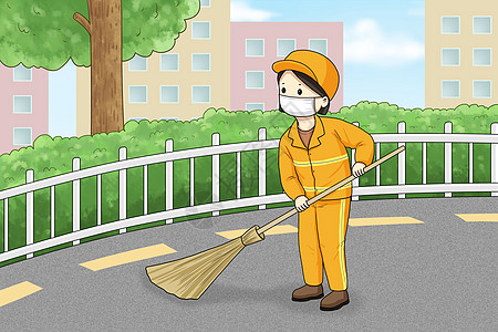 五一劳动节扫地的清洁工插画