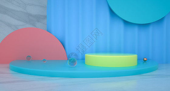 彩色C4D立体几何电商背景背景图片