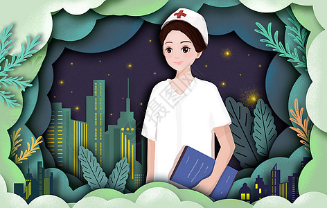 护士节插画城市剪影高清图片