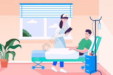 护士节护士在病房照顾病人矢量插画背景图片