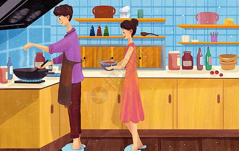 男生为女生做饭背景图片