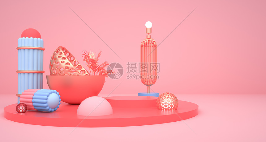 C4D粉色立体电商背景图片
