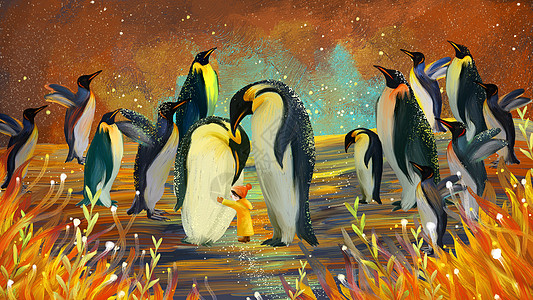 动物企鹅手绘插画图片
