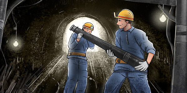 工具干活在矿井里辛苦干活的煤矿工人插画