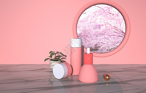 粉色3D化妆品电商背景图片