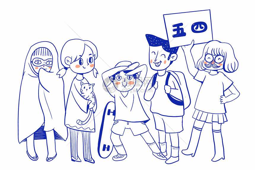 五四青年节简笔画年轻人男生
