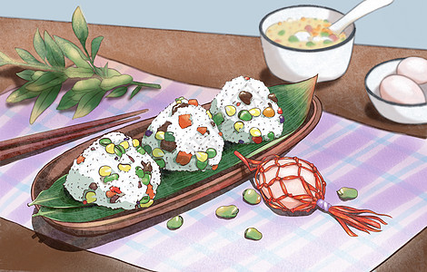 野生豌豆香甜立夏饭插画