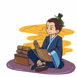 古代山水背景古人刻苦读书学习gif高清图片