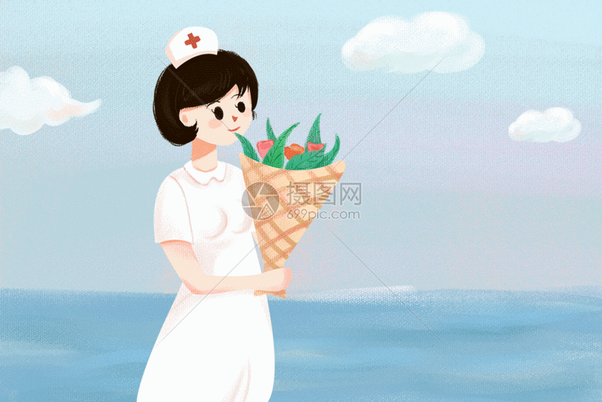 gif动图 插画动图 护士节给白衣天使送花gif.psd,gif 860_574