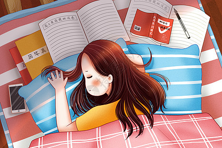 在床上看书睡着的女孩努力高清图片素材