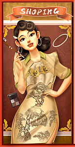 复古叼烟旗袍女背景图片