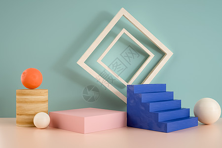 木纹相框C4D几何色彩展台设计图片