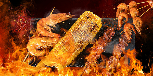烧烤美食羊肉串烤玉米高清图片