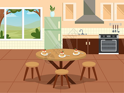 室内厨房场景插画图片