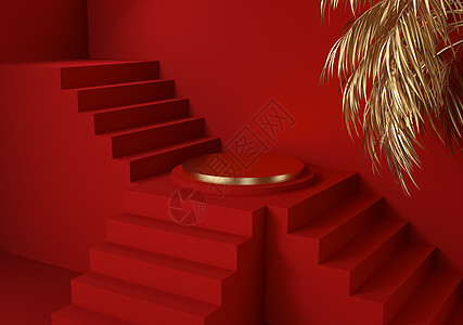 C4D红色阶梯展示场景图片
