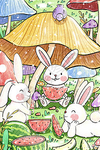 小兔子一起吃西瓜图片