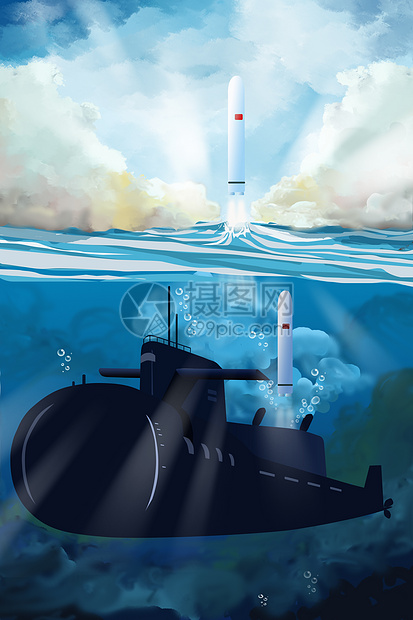 建军节之潜艇发射导弹图片