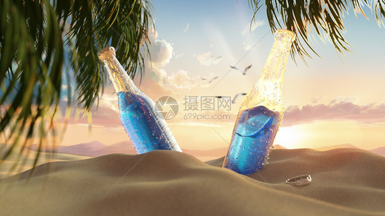 夏日创意沙滩饮料图片
