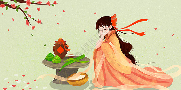 端午节包粽子打瞌睡的女子背景图片