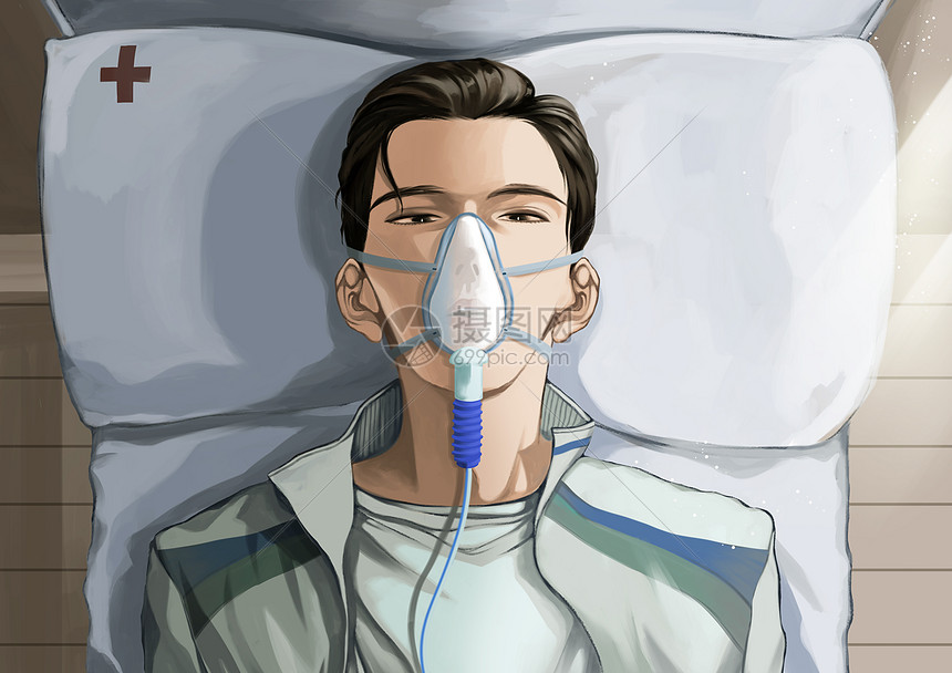 躺在医院病床上的病人插画