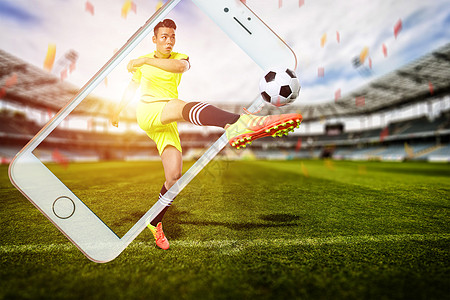 踢足球创意手机拍摄设计图片