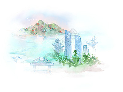厦门中式城市地标建筑风景旅游背景图片