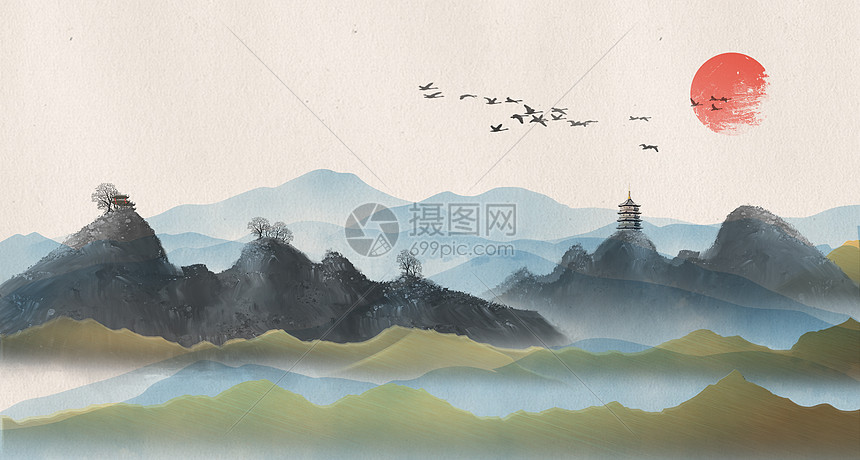 立体山水中国风图片