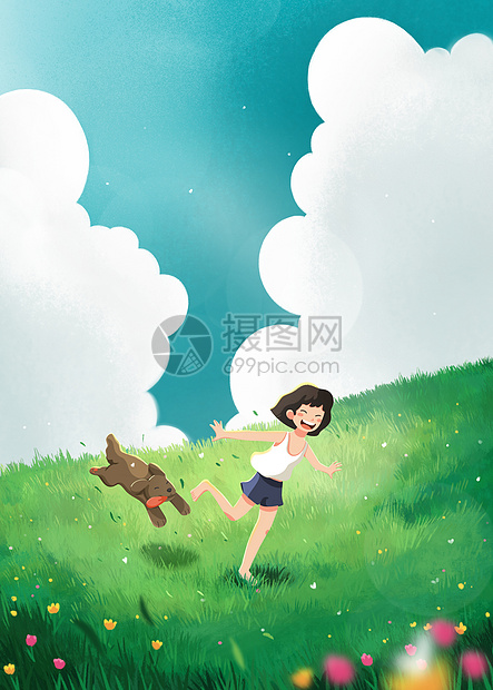 夏日奔跑在草原上图片