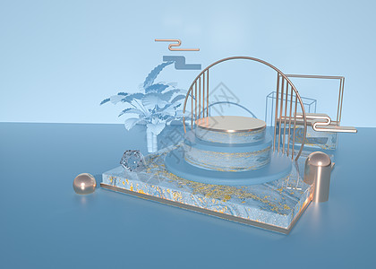 3D蓝色立体电商场景背景图片