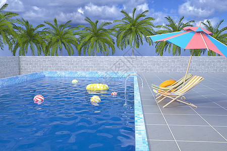 3D夏日泳池场景图片